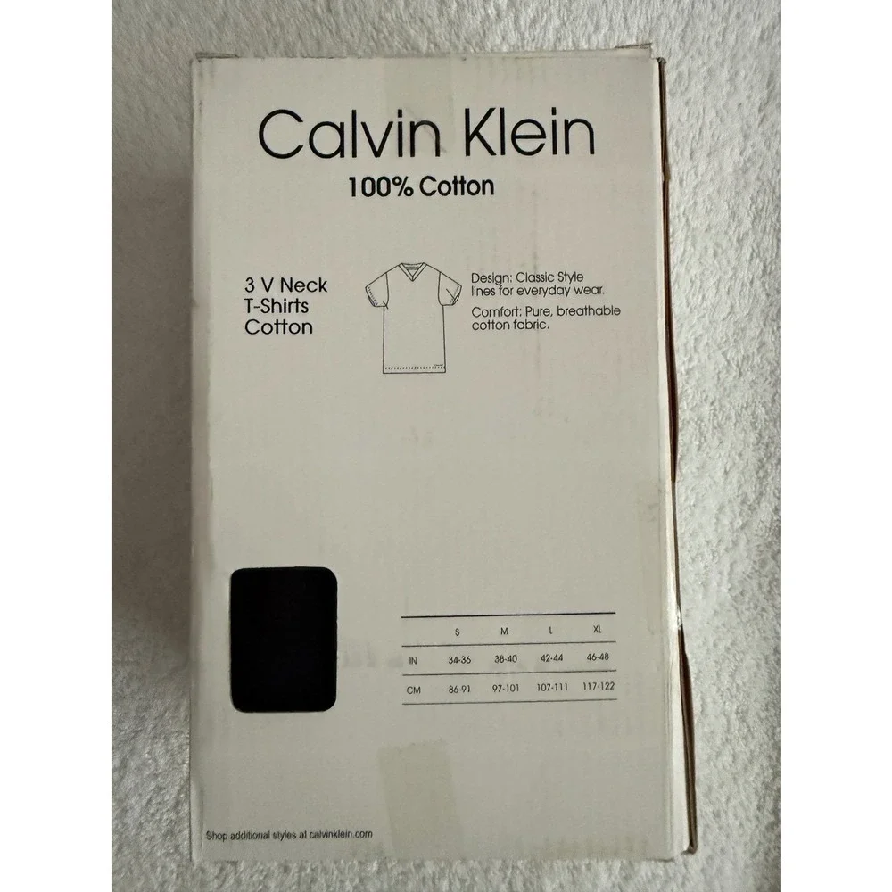 Calvin Klein Mens 3 Pack 100% Cotton Black V‎ Neck T-Shirts Black Classic Fit L